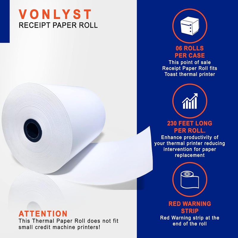 Vonlyst Thermal Printer Paper Roll for Toast TP200 Receipt Printer Point of Sale (06 rolls) - Image 5